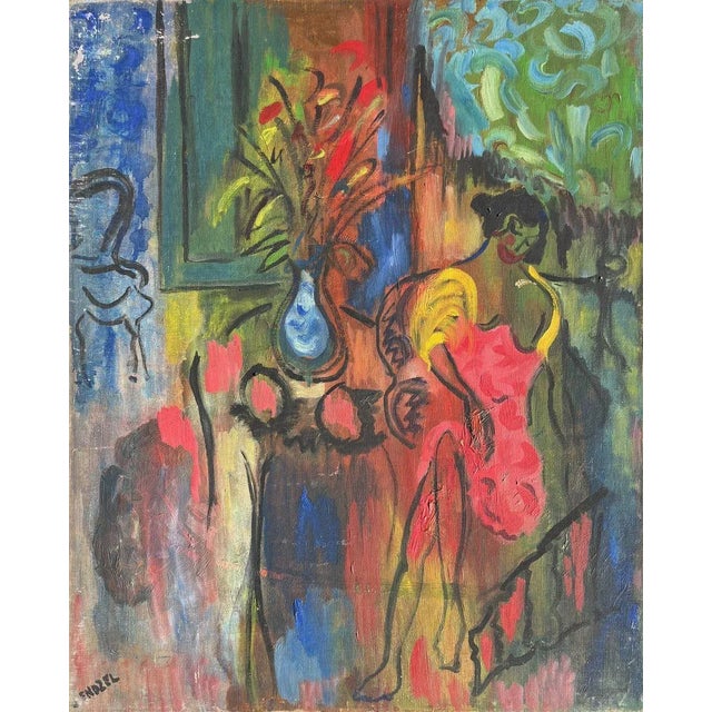 Figurative 1965 Jacques Endzel Woman in an Interior Oil on Canvas For Sale - Image 3 of 3