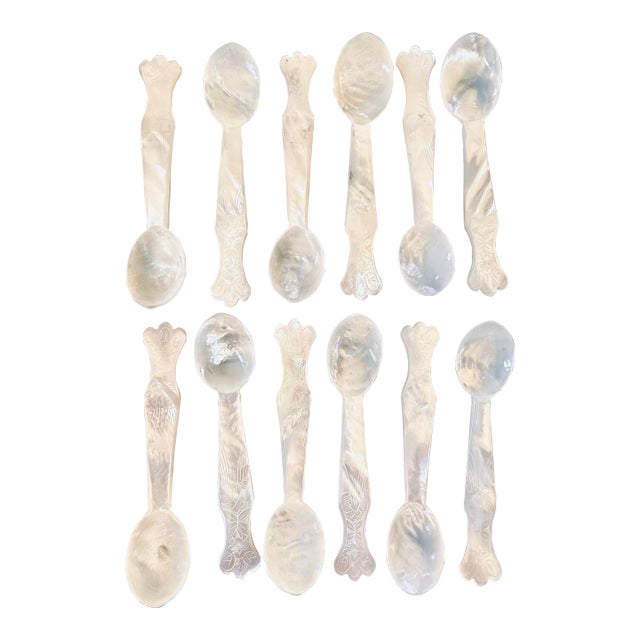 1960s Dozen Caviar Mother of Pearl Spoons For Sale