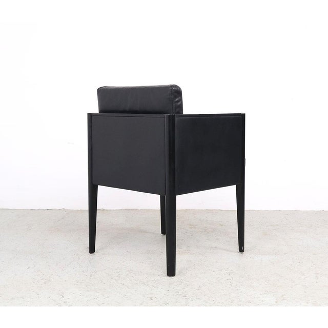Wood Arco Cubist Black Leather Chairs, 1980s, Set of 4 For Sale - Image 7 of 14