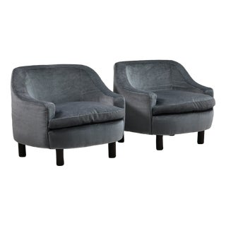 Ice Blue Mohair Lounge Chairs, Italy, 1950s, Set of 2 For Sale