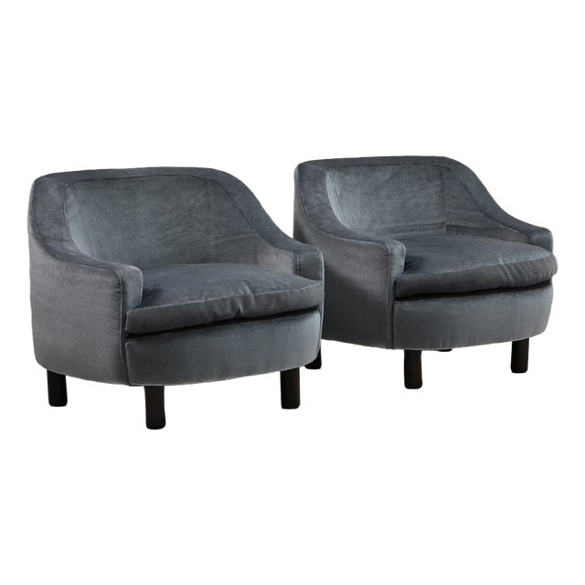 Ice Blue Mohair Lounge Chairs, Italy, 1950s, Set of 2 For Sale