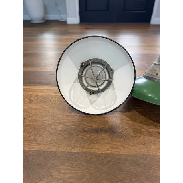 Vintage Crouse-Hinds Green Porcelain Enamel Explosion-Proof Industrial Pendant Lights, Circa 1950s - Set of Three For Sale - Image 4 of 12