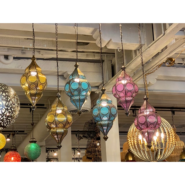 Brass Yellow Moorish Indian Pendant Light For Sale - Image 4 of 6