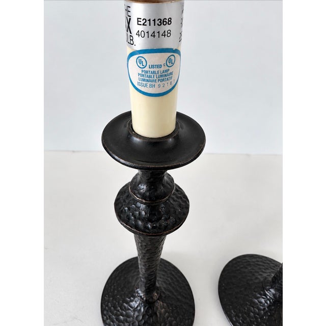 Small Dark Patinated Brass or Bronze Giacometti Style Table Lamps - Pair For Sale - Image 9 of 14