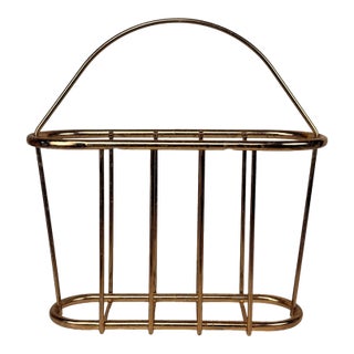 Vintage Hollywood Regency Gold Tubular Magazine Rack Record Stand For Sale