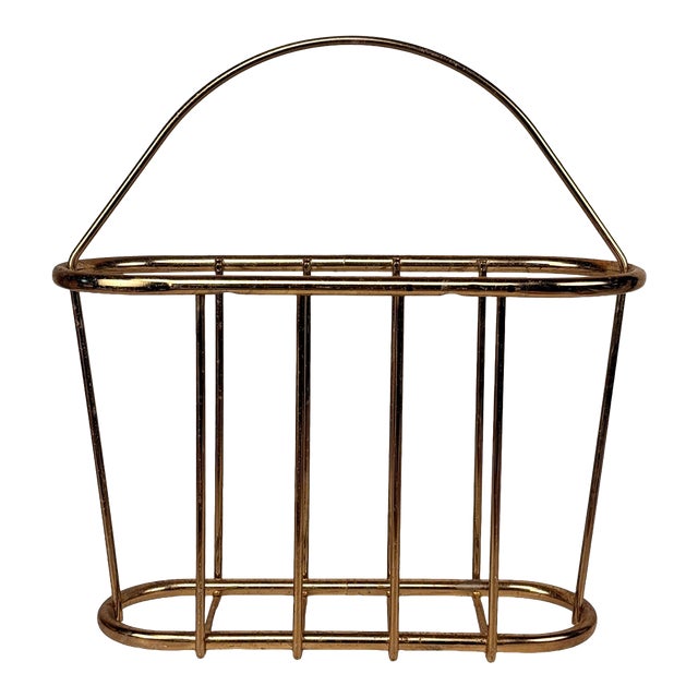 Vintage Hollywood Regency Gold Tubular Magazine Rack Record Stand For Sale