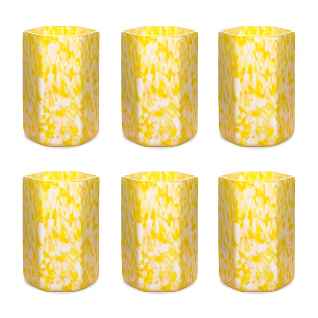 Stories of Italy Macchia su Macchia Hex Tumblers - Ivory & Yellow, Set of 6 For Sale - Image 6 of 6
