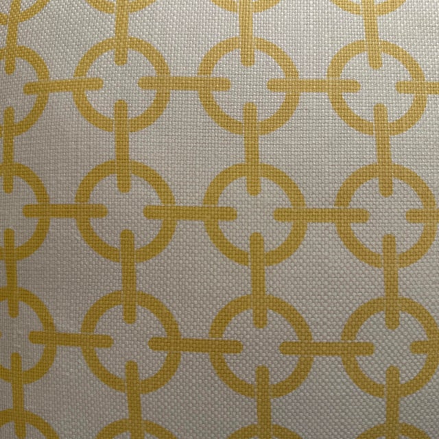 Handcrafted decorative pillow case. Double sided geometric yellow circles with off white background linen,...