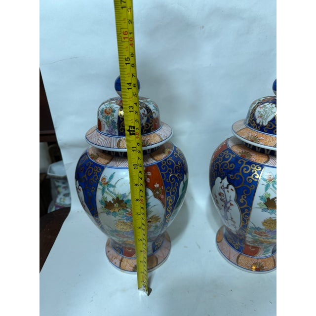 Pair of Japanese Imari Porcelain Covered Vases / Ginger Jars With Lids by l.j For Sale - Image 9 of 17