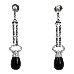 Onyx Diamond 18k Long Earrings - 2 Pieces