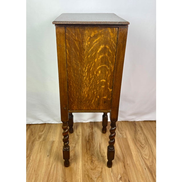Antique Tiger Oak Cigar Humidor & Smoking Cabinet With Barley Twist Legs For Sale - Image 11 of 12