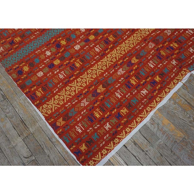 Outstanding Red Background Color With Yellow-Blue Stripe Geometric Design Antique European Swedish Flat-Weave For Sale - Image 12 of 13