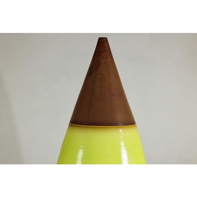 Ceramic Late 20th Century Large Yellow and Brown Artisan Ceramic Vase with Teardrop Tapered Form For Sale - Image 7 of 18