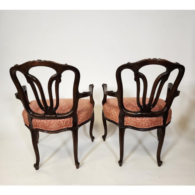 Vintage French Style Carved Armchairs - Pair For Sale - Image 4 of 12