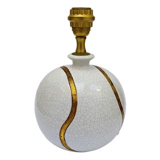 White and Gold Ceramic Table Lamp with Crackle Design from Zaccagnini, 1970s For Sale