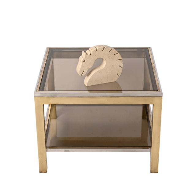 Mid-Century Italian Brass Chrome and Glass Coffee Table, 1970s For Sale - Image 16 of 18