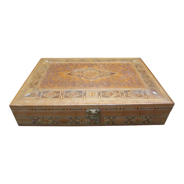 Mid 20th Century Vintage Rectangular Moroccan Inlaid Decorative Box For Sale