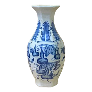 Chinese Blue White Porcelain Hexagon Gourd Graphic Small Vase - Set of 2