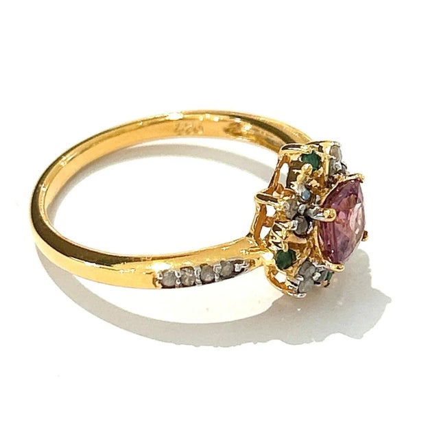 Bochic “Orient” Diamond, Ruby & Emerald Vintage Cluster Ring Set 18k & Silver Size Us 7 For Sale - Image 4 of 4