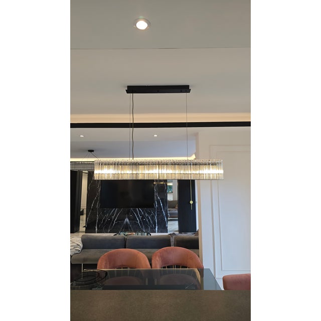 Not Yet Made - Made To Order Modern Black Glass Rod Linear Chandelier Luxury Rectangular Ceiling Light New For Sale - Image 5 of 13