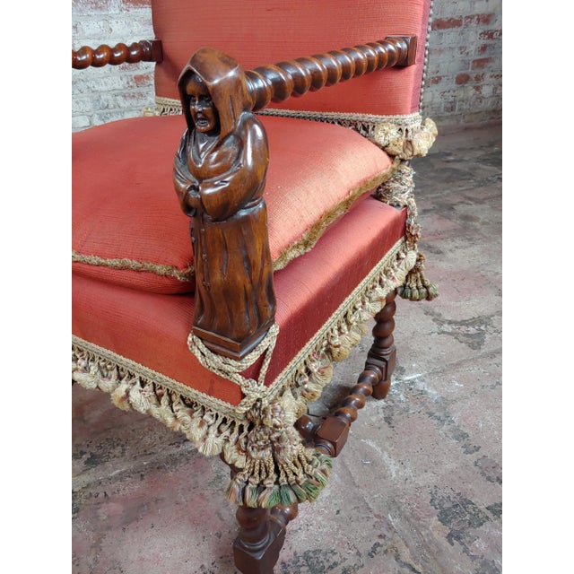 Late 19th Century 19th Century Baroque Red Upholstered Walnut Hall Chair For Sale - Image 5 of 8