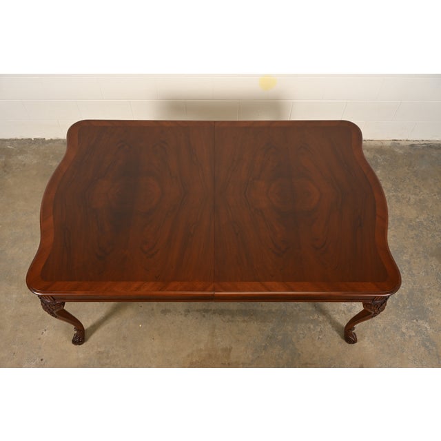 Berkey & Gay Antique Chippendale Burled Walnut Monumental Extension Dining Table With Seven Leaves, Newly Refinished For Sale - Image 9 of 17