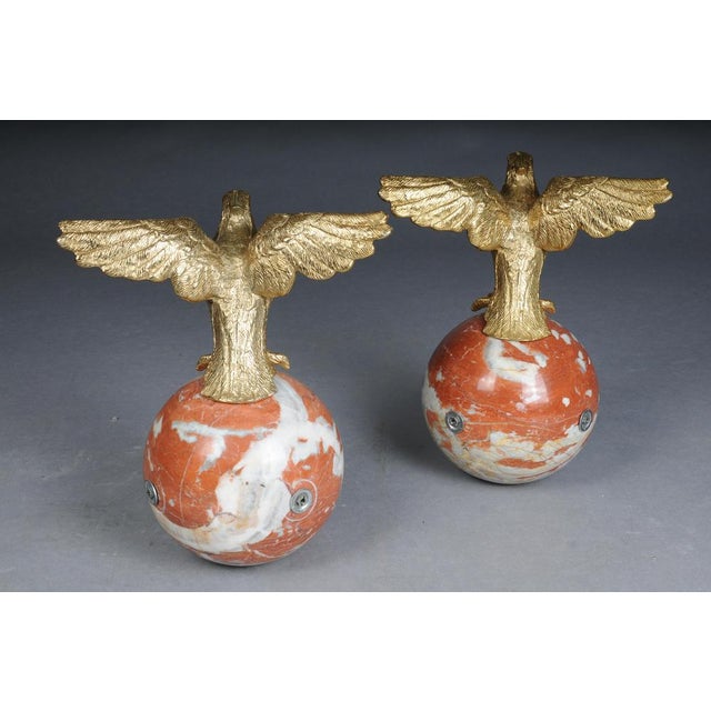 Large Imperial Brass Eagle Figures on Marble Spheres, Set of 2 For Sale - Image 6 of 17