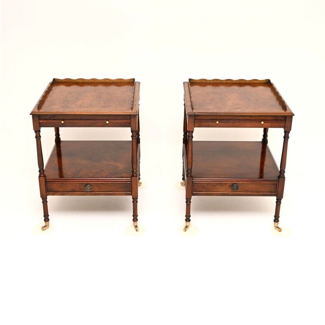 A beautiful pair of antique Georgian style burr elm side tables. They were made in England, they date from around the...