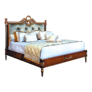 Empire Style King Bed in Myrtle Burl With Gold Accents