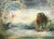 This artwork depicts a serene figure reclining in a tranquil setting, surrounded by ethereal elements that suggest a...