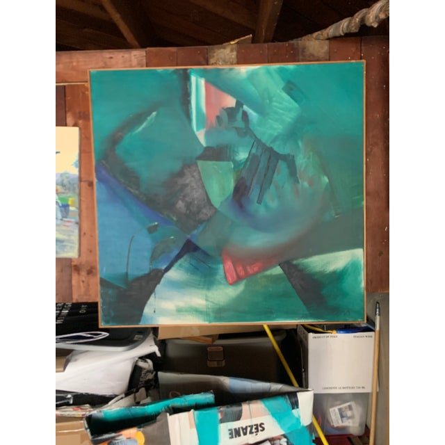 Textile 1960s American School Modern Expressionist Oil Painting on Canvas For Sale - Image 7 of 13