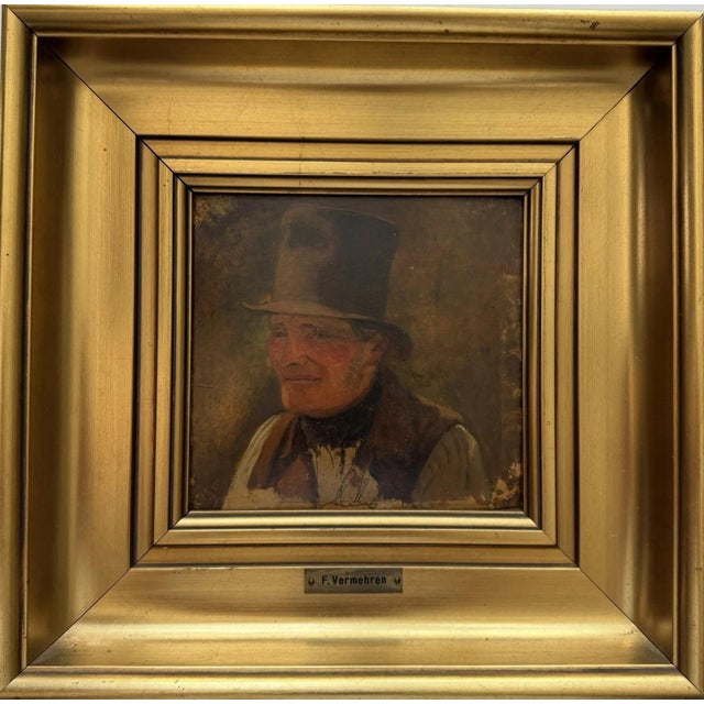 Frederik Vermehren, Portrait of a Gentleman, Oil Painting on Wood For Sale - Image 10 of 10
