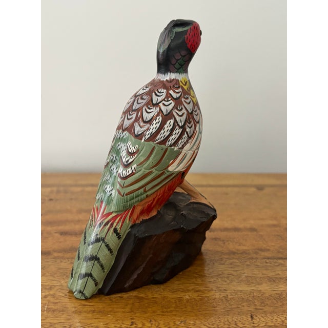 Midcentury Handpainted Pheasant Stone Carving With Glass Eyes For Sale - Image 6 of 8