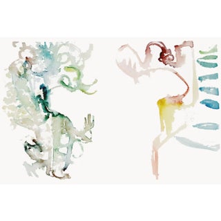 "Showing Shade", 2009. Contemporary, Abstract Expressionism. Watercolor on Paper by Joe Ginsberg. Jade Green With Accents of Rose, Gray and Yellow. For Sale