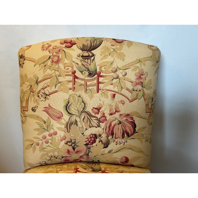 Lovely Victorian style slipper vanity chair upholstered in high end George Smith Gollut fabric. Sheath depth 15 Note: We...