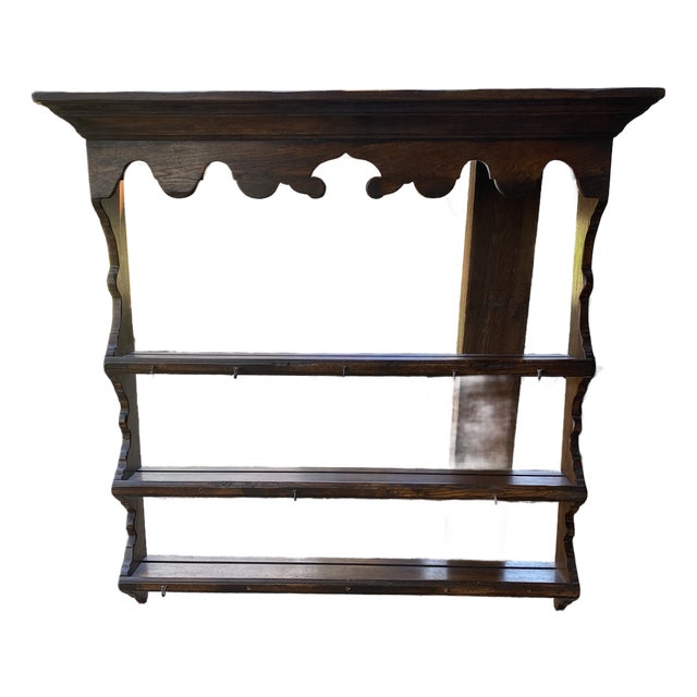 Vintage Wooden Wall Mount Plate Rack or Display Shelf For Sale