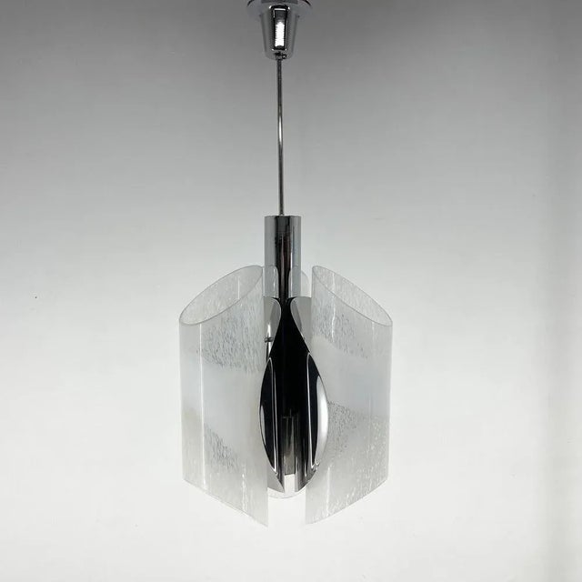 Mid-Century Chrome & Murano Glass Chandelier, Italy, 1970s For Sale - Image 3 of 11