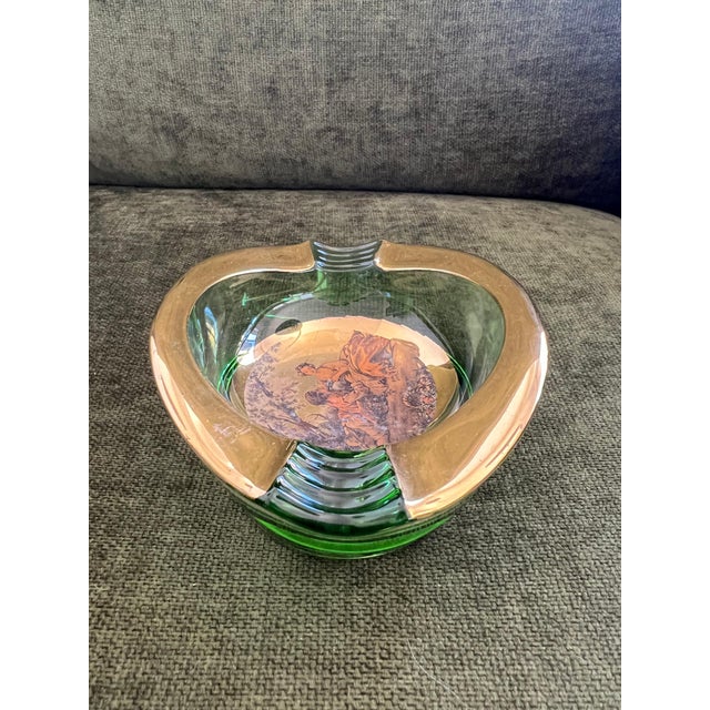 Vintage Italian Romeo & Juliet Ashtray Trinket Dish Green Glass With Gold 1950 For Sale - Image 12 of 12