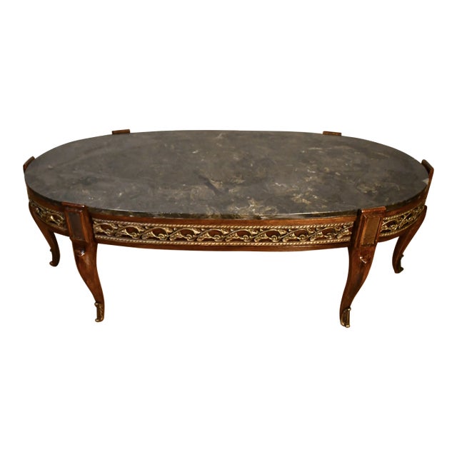 1930s French Walnut & Applied Brass Coffee Table For Sale