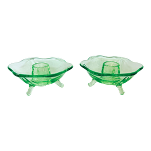 Green Uranium Vaseline Depression Glass Fostoria Candleholders