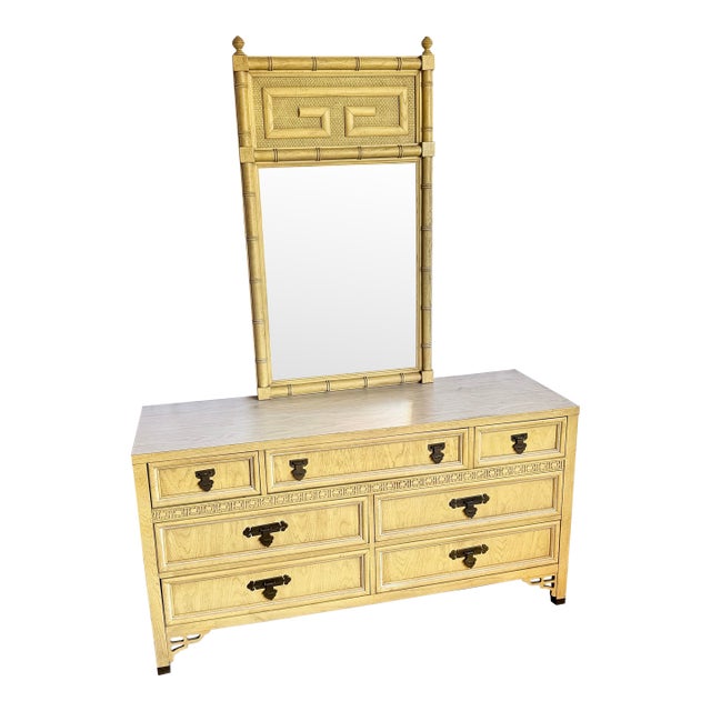 Vintage Chinoiserie “Shanglrila” Dresser With Mirror by Dixie For Sale
