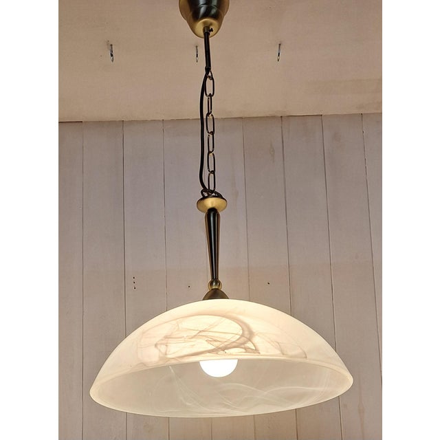 2000 - 2009 Vintage Pendant Lamp with Marbled White Glass Shade from Honsel, 2000s For Sale - Image 5 of 9
