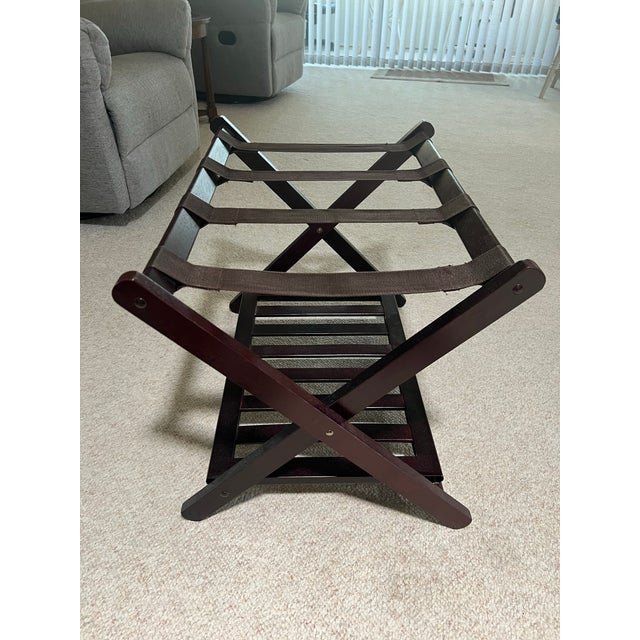 Modern Vintage Brown Wood Luggage Rack For Sale - Image 3 of 3