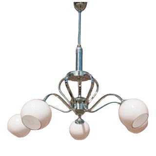 Vintage Glass and Metal Chandelier, Poland, 1950s For Sale