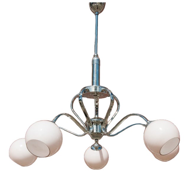 Vintage Glass and Metal Chandelier, Poland, 1950s For Sale