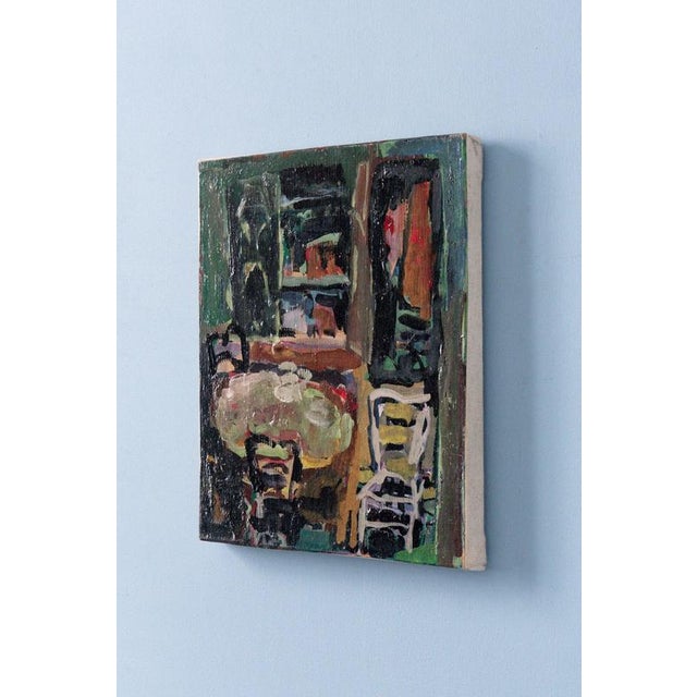 French School Artist, Interior with Table and Chairs, Oil Painting on Canvas, Mid-20th Century For Sale - Image 6 of 9