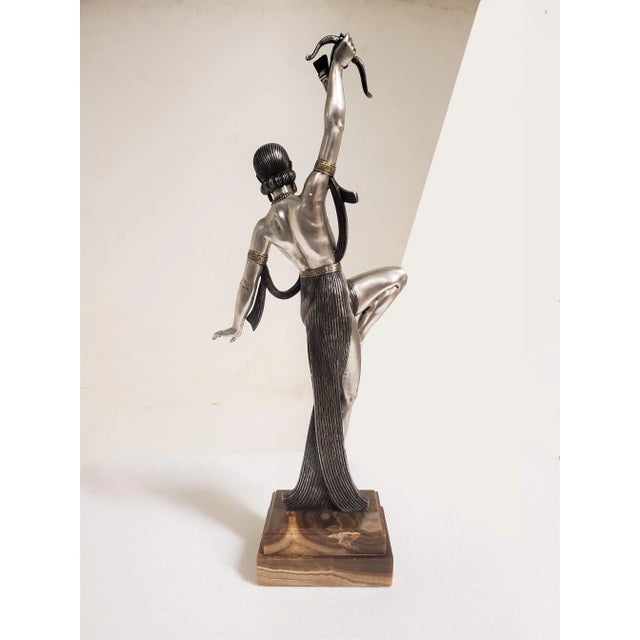 Art Deco Early 20th Century Original French Art Deco Dancer by Joe Descomps in Patina, Silver and Gilt Bronze For Sale - Image 3 of 13