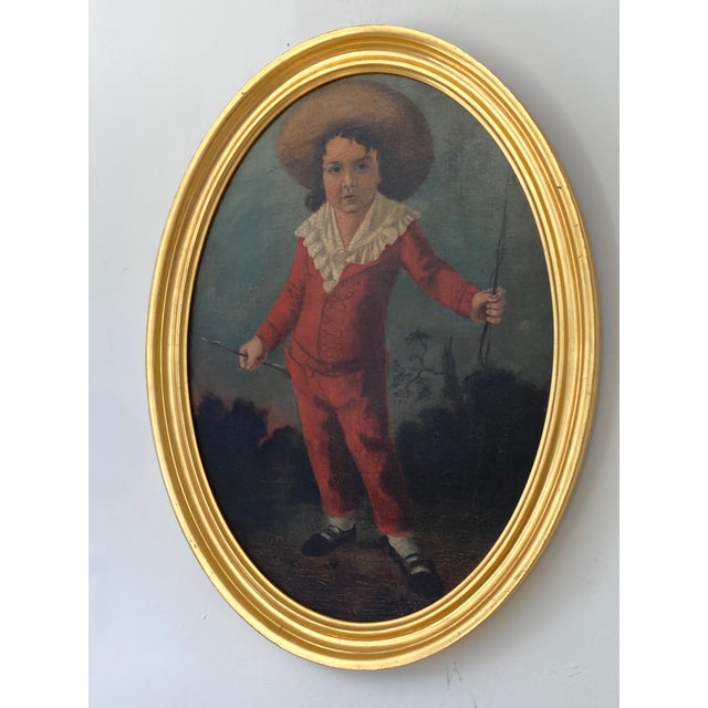 18th Century French Old Master Painting of a Boy in Red Jumpsuit Full Figure. Beautiful details on face and clothing and...