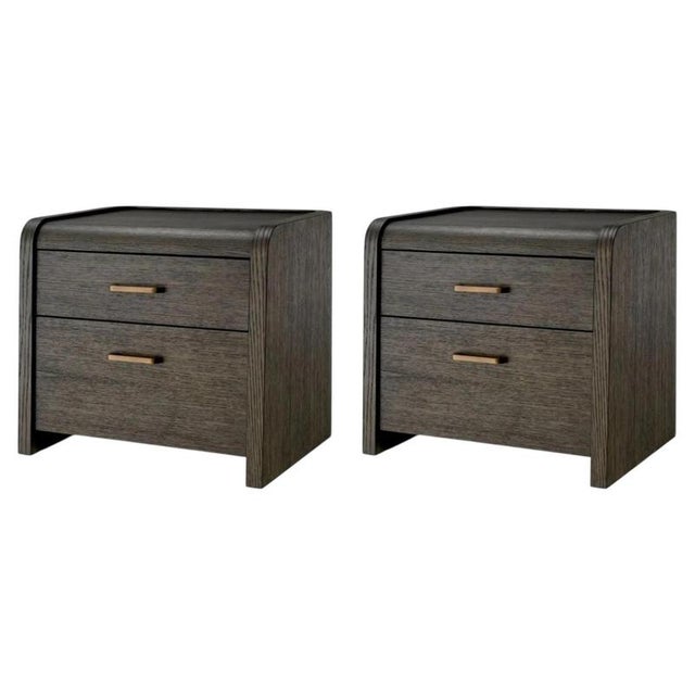 Mocha Oak Veneer Nightstands, Set of 2 For Sale - Image 9 of 9