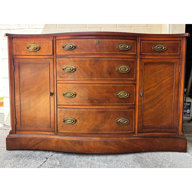 Wood Traditional Bowfront Vintage Buffet, Server, or Bar Cabinet For Sale - Image 7 of 10